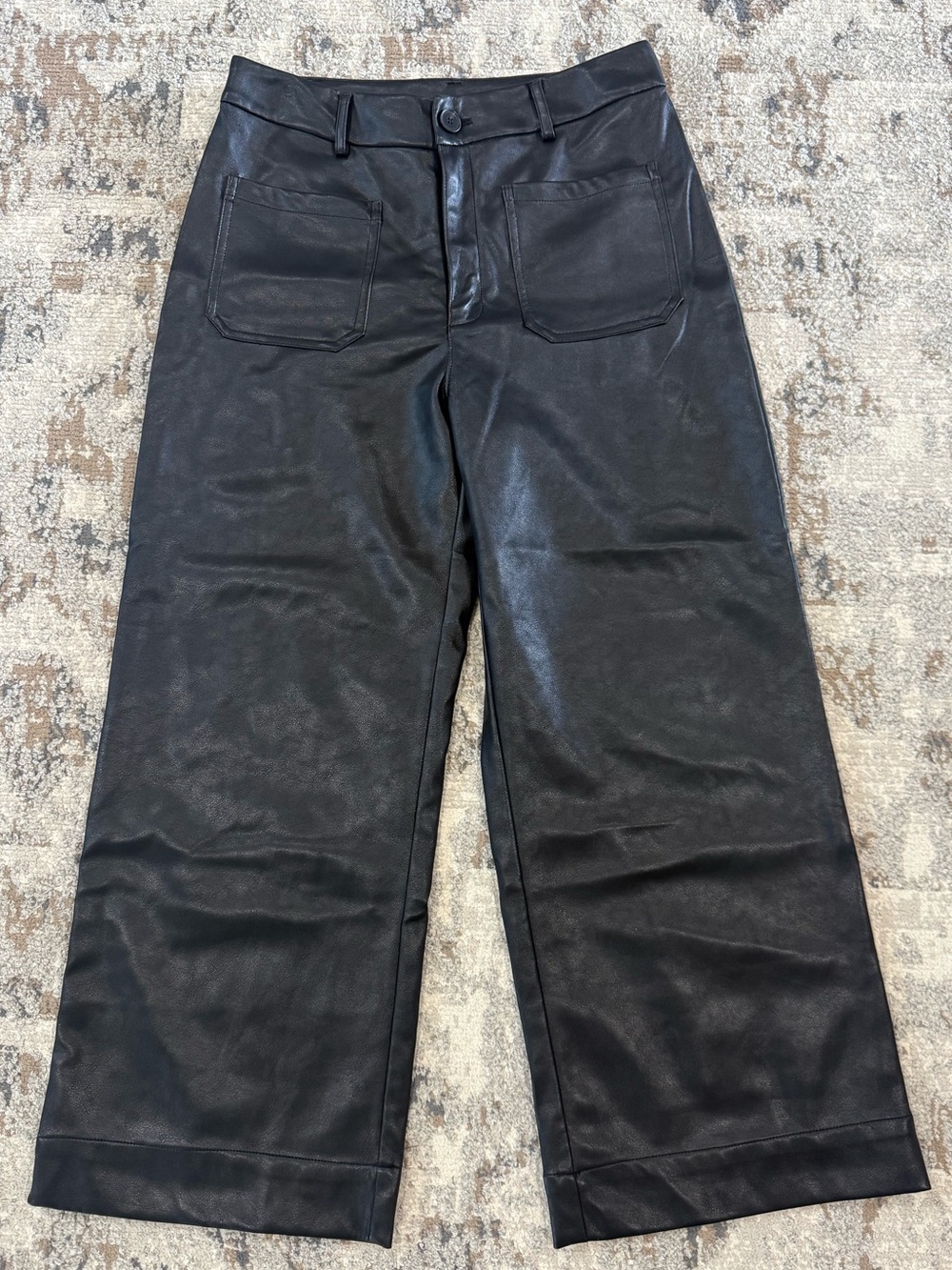 Black Faux Leather Wide Leg Pants - Size Medium